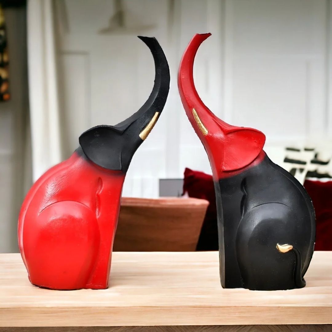 Elephant Pair Décor Statue Art FI