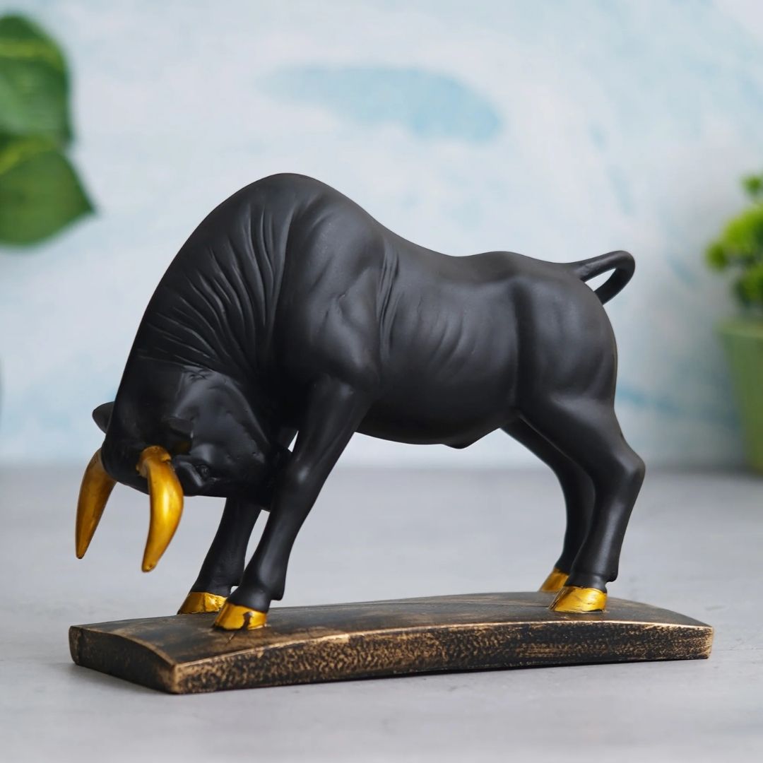 Geometric Bull Statue Sculpture Display